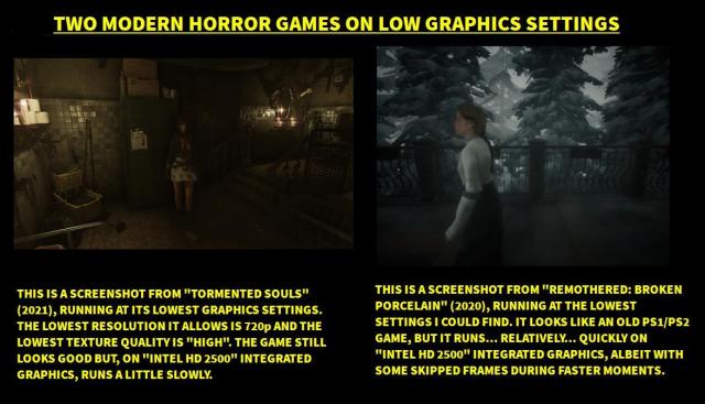 Low settings comparison of ''Tormented Souls'' (2021) and ''Remothered Broken Porcelain'' (2020)