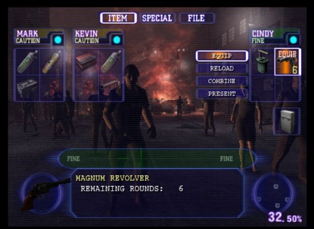 Inventory screen in ''Resident Evil Outbreak'' (2003)